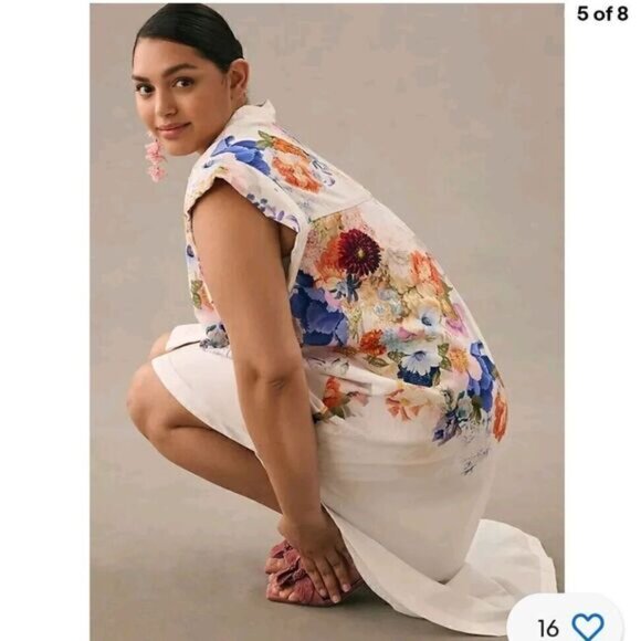 Anthropologie Maeve Floral High-Low Shirt Dress - Picture 3 of 11